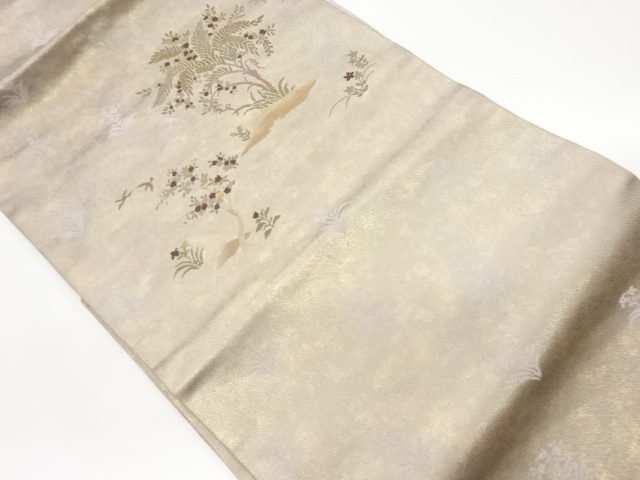 引箔木々に鳥・実模様織出し名古屋帯